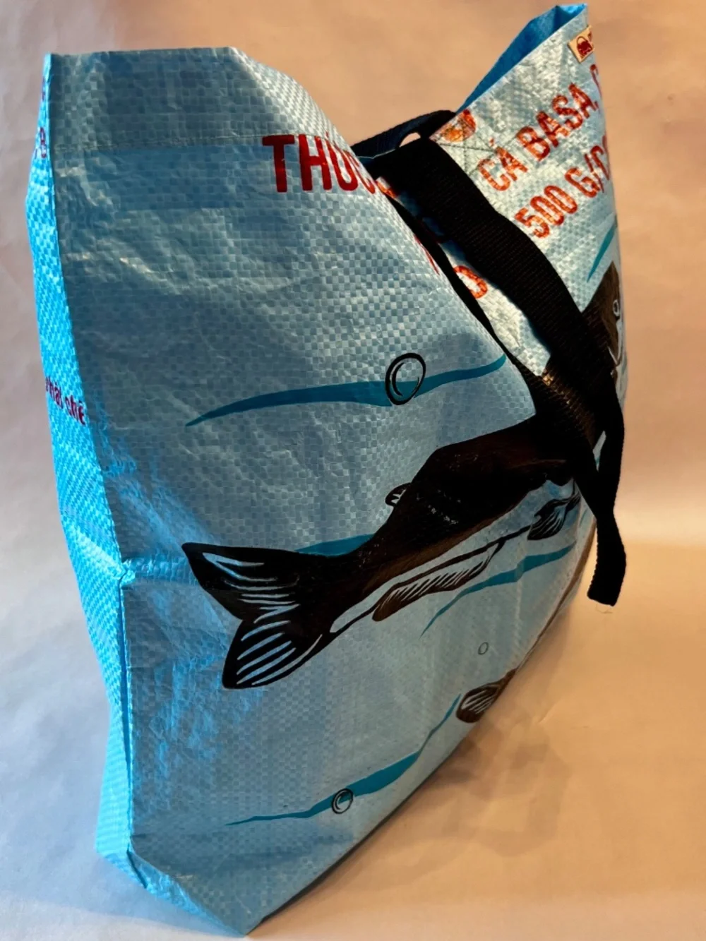 Blue Whale Tote Bag • Upcycled Feed Sack Market Tote